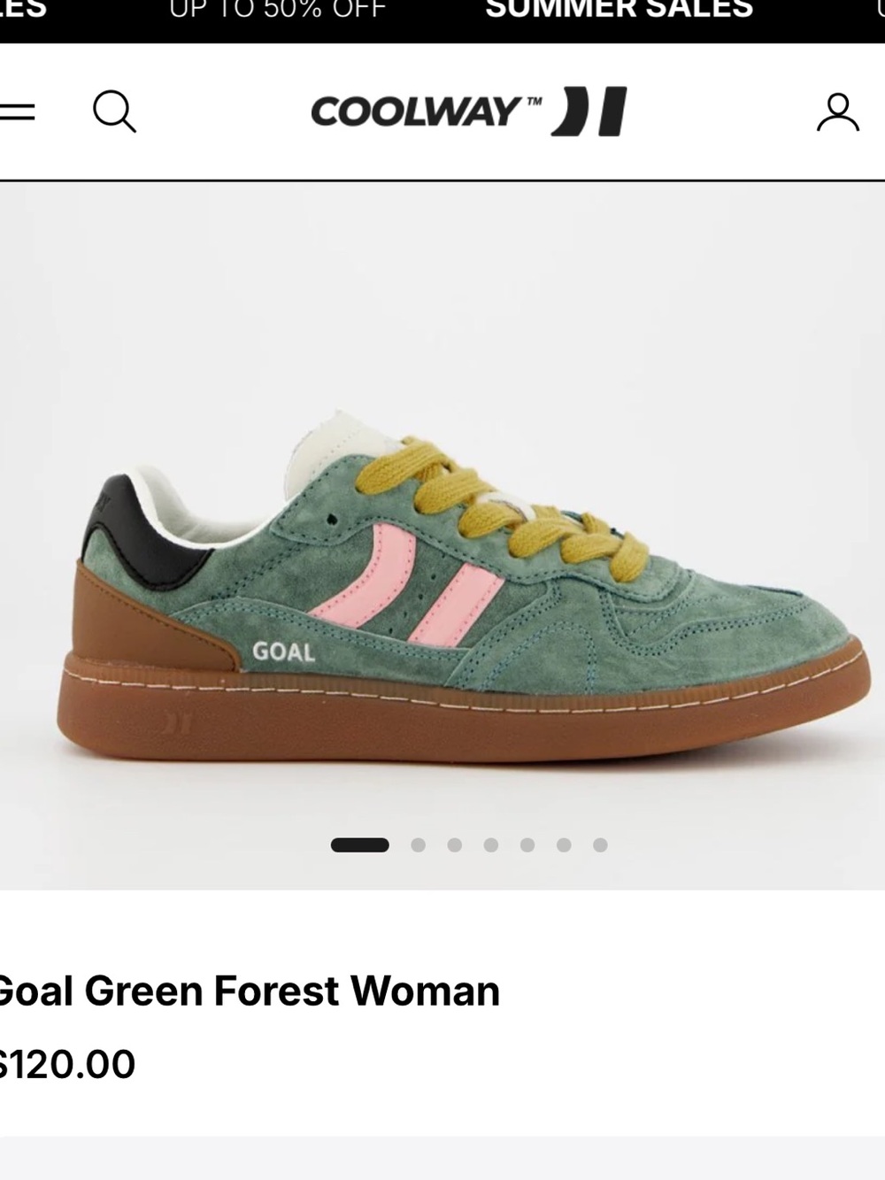 Coolway Goal Forest Green Woman Sneaker with Pink Stripes and Brown Sole